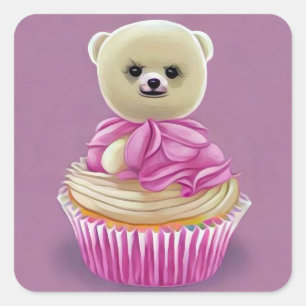 Sticker Carré Teddy Bear Cupcake