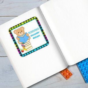 Sticker Carré Teddy Bear Lit Ses Livres Personnalisés