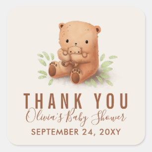 Sticker Carré Teddy Bear maman avec Baby shower Merci