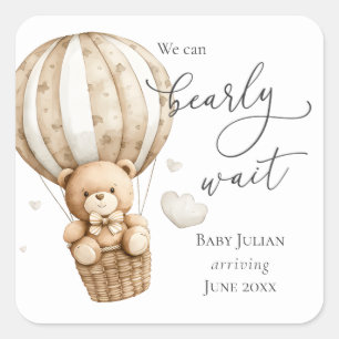 Sticker Carré Teddy Bear Nous Pouvons Attendre Baby shower