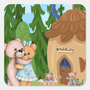 Sticker Carré Teddy Bear Pique-nique Village Personnalisé