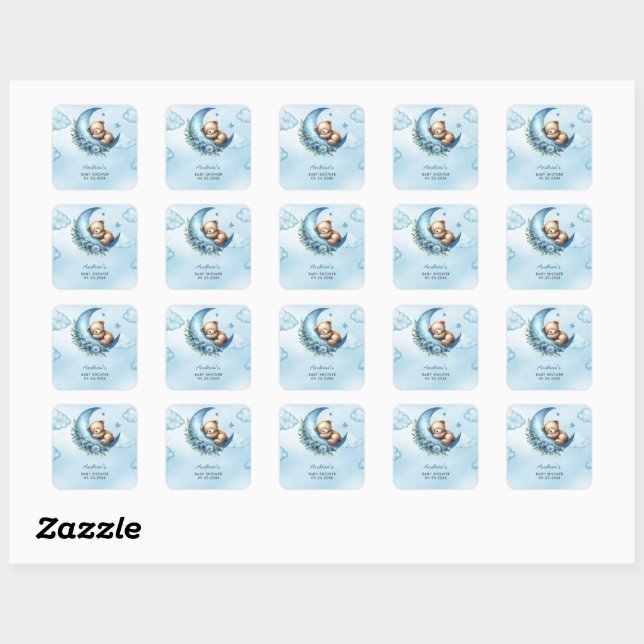 Sticker Carré Teddy Bear Sur Le Baby shower Lune (Feuille)