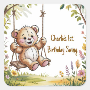 Sticker Carré Teddy's First Birday Swing Party