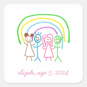 Sticker Carré Télécharger des enfants Dessiner Transformer des e