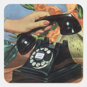Sticker Carré Téléphone Rétro avec Cadran Rotatif, Entreprise Vi