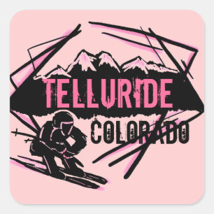 Sticker Carré Telluride Colorado collants de montagne rose ski