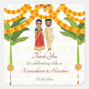 Sticker Carré Telugu Tamil mariage marigolds bananier