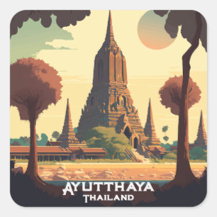 Sticker Carré Temple Ayutthaya Thaïlande coucher de soleil