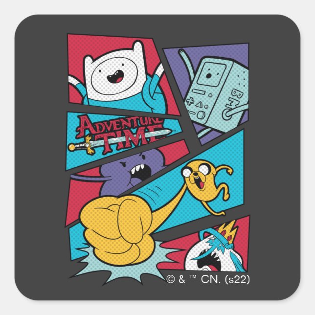 Sticker Carré Temps d'aventure | Graphique du panneau d'action (Devant)