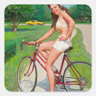 Sticker Carré Temps pour un tour - Retro Pin-up Girl