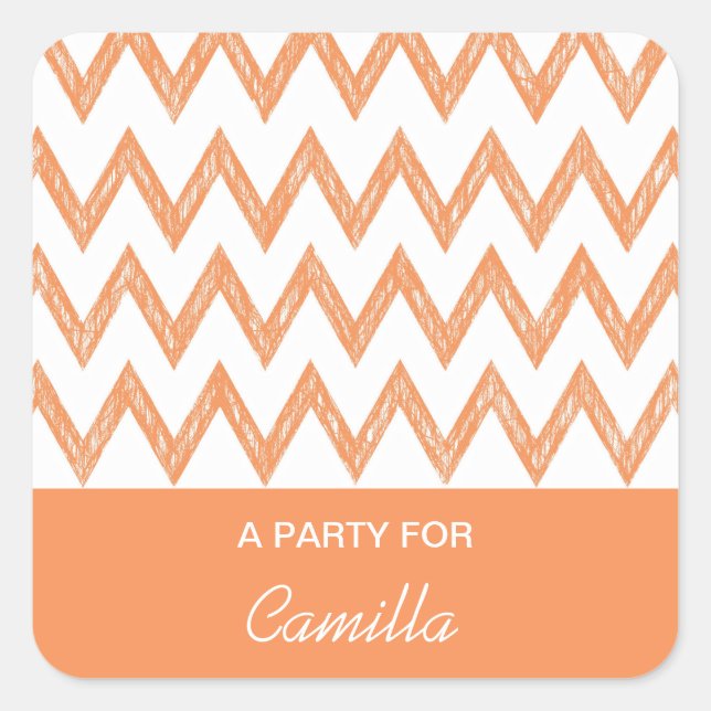 Sticker Carré Tendance Crayon Orange Chevron Zigzags Avec Nom (Devant)
