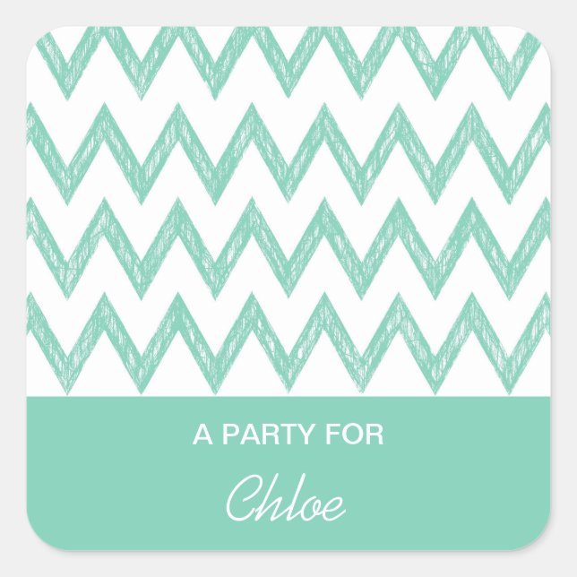 Sticker Carré Tendance Crayon Vert Chevron Zigzags Avec Nom (Devant)