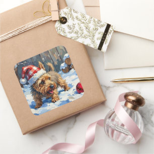 Sticker Carré Ténébreux Terrier Cairn creusant pour Noël T