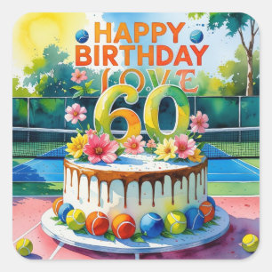 Sticker Carré Tennis 60e anniversaire avec balle de tennis