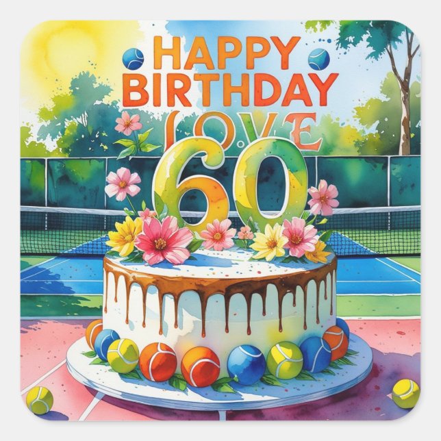 Sticker Carré Tennis 60e anniversaire avec balle de tennis (Devant)