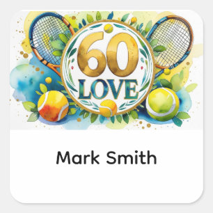 Sticker Carré Tennis 60e anniversaire avec balle de tennis