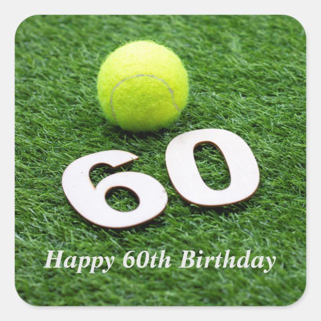 Sticker Carré Tennis 60e anniversaire avec balle de tennis (Devant)