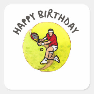Sticker Carré Tennis avec Joueur d'Anniversaire sur Ball