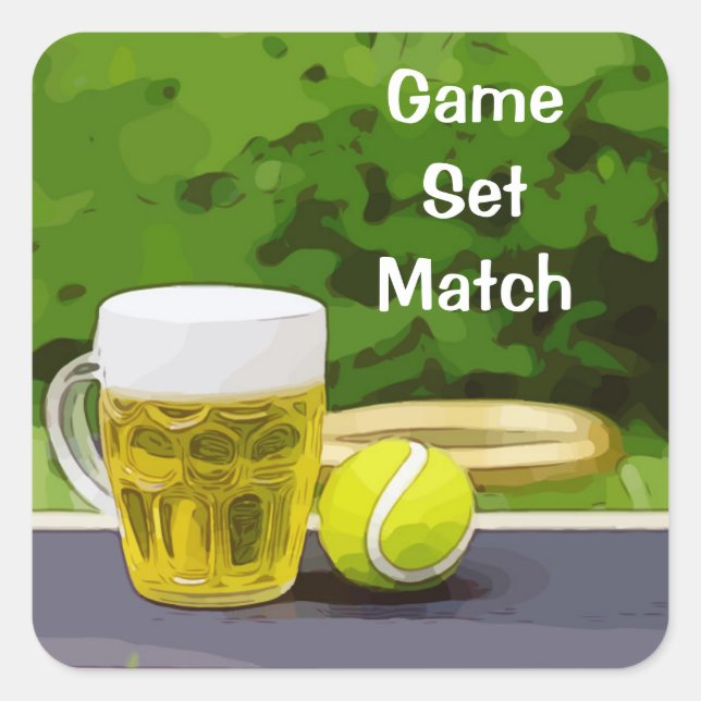 Sticker Carré Tennis ball et verre de bière jeu jeu match (Devant)