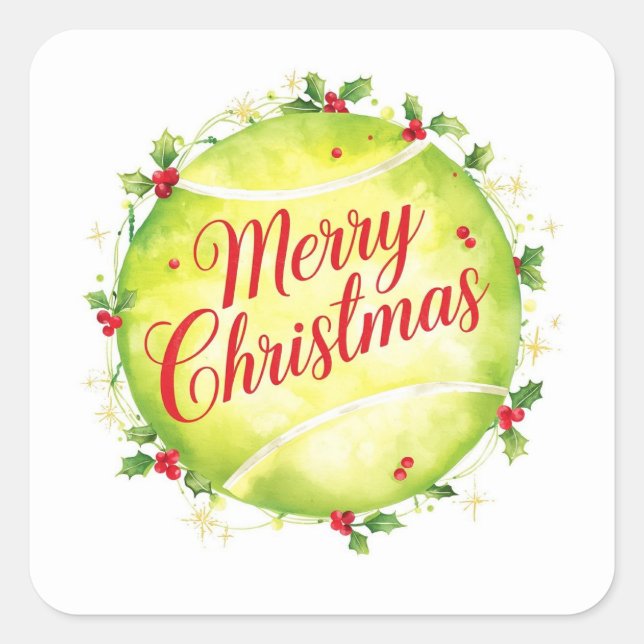 Sticker Carré Tennis Ball Merry Christmas Holiday  (Devant)