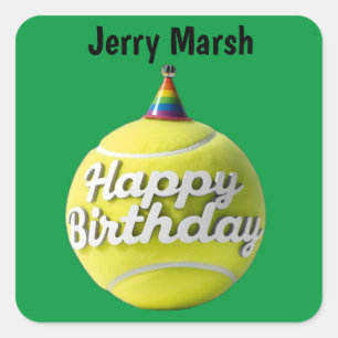 Sticker Carré Tennis balle avec heureux anniversaire casquette