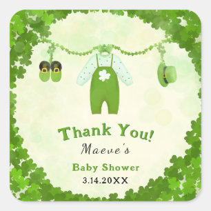 Sticker Carré Tenue de bébé Trèfle Petite Chanceuse Baby Shower