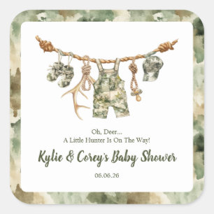 Sticker Carré Tenue de chasse camouflage Garçon Baby Shower