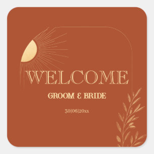 Sticker Carré Terracotta Boho Soleil Bienvenue Mariage