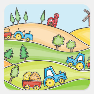Sticker Carré Terrain de ferme Watercolor