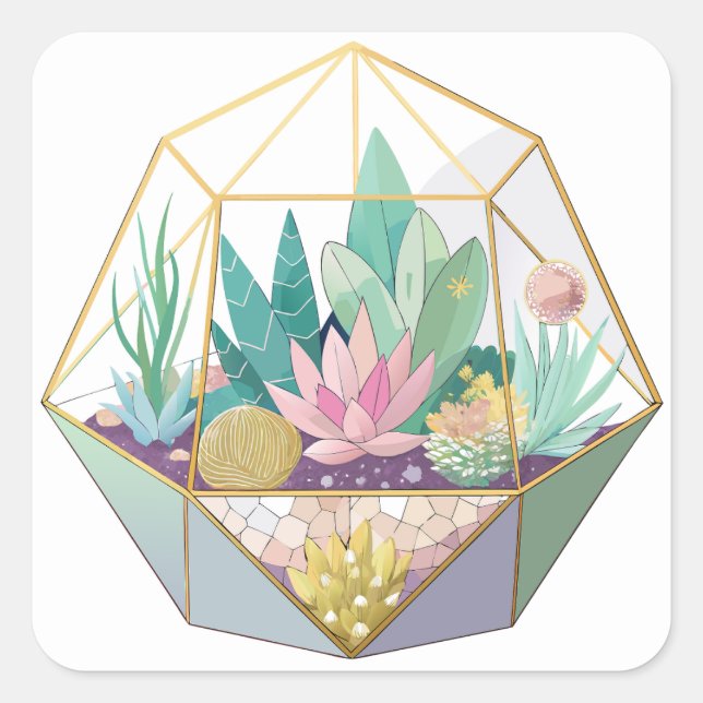 Sticker Carré Terrarium géométrique (Devant)