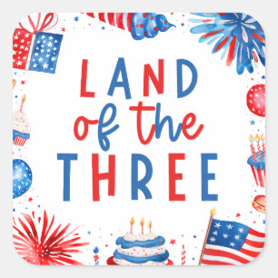 Sticker Carré Terre Des Trois 4 juillet 3e Fête D'Anniversaire