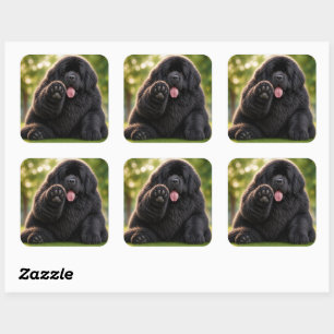Sticker Carré Terrien Terre-Neuve noir dodu newfie