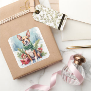 Sticker Carré Terrier Amstaff Aquarelle Rustique