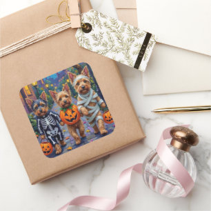 Sticker Carré Terrier Australien faisant la tournée des bonbons 