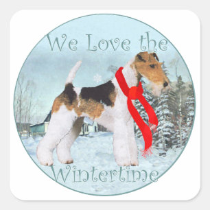 Sticker Carré Terrier Fox à poil dur de Noël