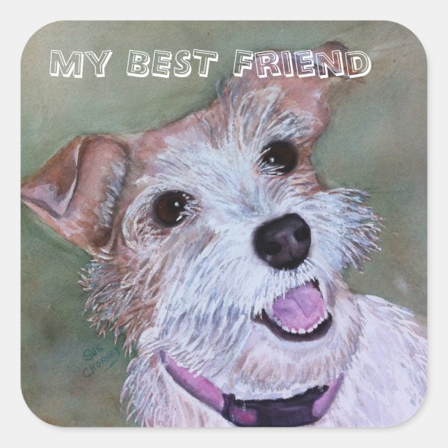 Sticker Carré TERRIER MIXTE Brown ET BLANC | (Devant)