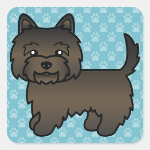 Sticker Carré Tervueren Cairn Terrier Dessin Animé Chien Sur Fon