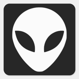 Sticker Carré Tête d'Alien noir et blanc