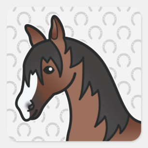 Sticker Carré Tête de cheval de dessin animé marron