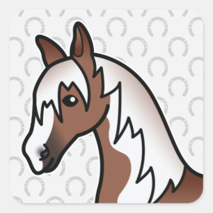 Sticker Carré Tête de cheval de dessin animé Pinto marron