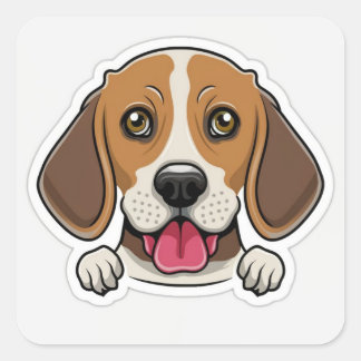 Sticker Carré Tête de chien beagle mignonne