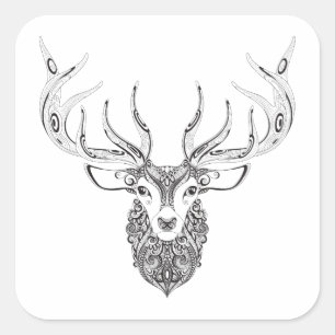 Sticker Carré Tête de cornes de cerfs inspirée