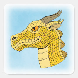 Sticker Carré Tête de dragon d'or en profil