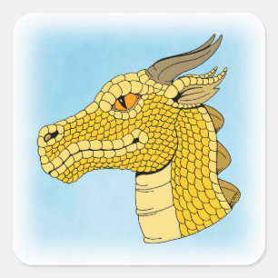 Sticker Carré Tête de dragon d'or en profil
