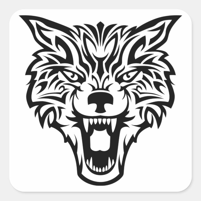 Sticker Carré Tête de loup (Devant)