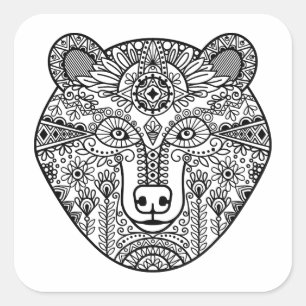 Sticker Carré Tête d'ours de style