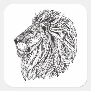Sticker Carré Tête modelée ethnique de lion