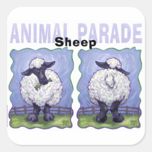 Sticker Carré Têtes mignonnes et Queues Moutons