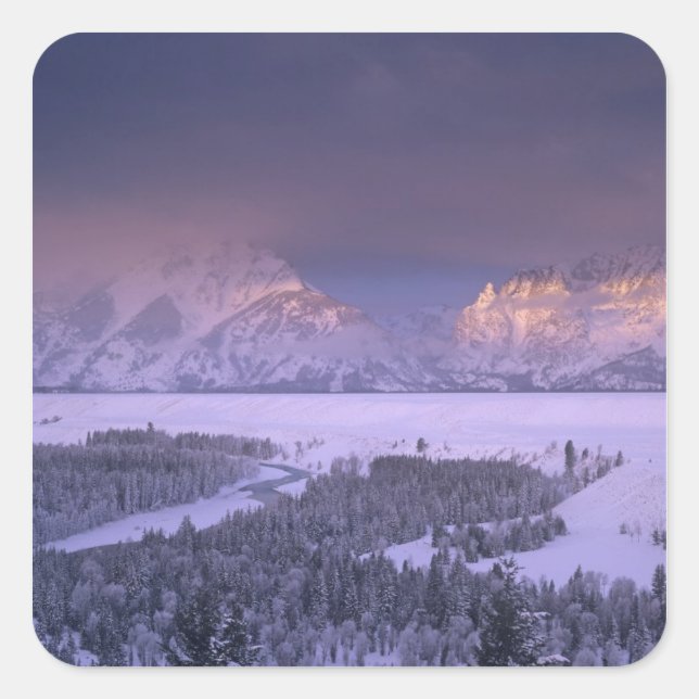 Sticker Carré Teton Range de Snake River Overlook, Grand (Devant)