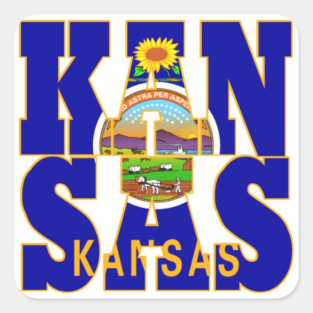 Sticker Carré Texte du drapeau de l'État du Kansas (Devant)